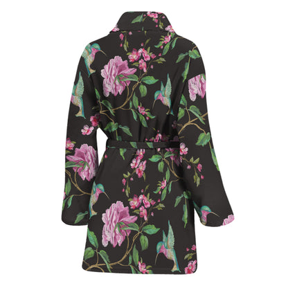 Vintage Floral Hummingbird Print Women's Bathrobe