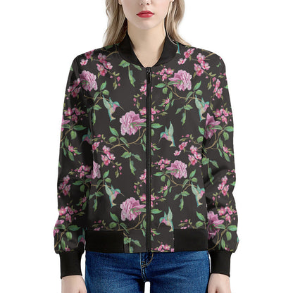 Vintage Floral Hummingbird Print Women's Bomber Jacket