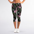 Vintage Floral Hummingbird Print Women's Capri Leggings