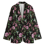 Vintage Floral Hummingbird Print Women's Cotton Blazer