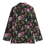 Vintage Floral Hummingbird Print Women's Cotton Blazer