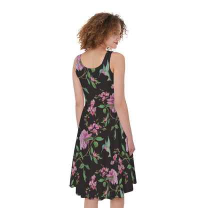 Vintage Floral Hummingbird Print Women's Sleeveless Dress