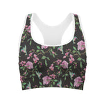 Vintage Floral Hummingbird Print Women's Sports Bra