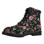 Vintage Floral Hummingbird Print Work Boots