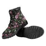 Vintage Floral Hummingbird Print Work Boots