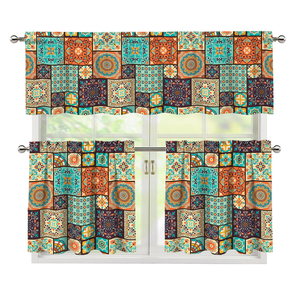 Vintage Floral Patchwork Pattern Print 3 Piece Kitchen Curtains