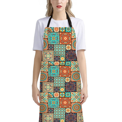 Vintage Floral Patchwork Pattern Print Bib Apron With Pocket