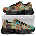 Vintage Floral Patchwork Pattern Print Black Chunky Shoes