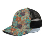 Vintage Floral Patchwork Pattern Print Black Mesh Trucker Cap