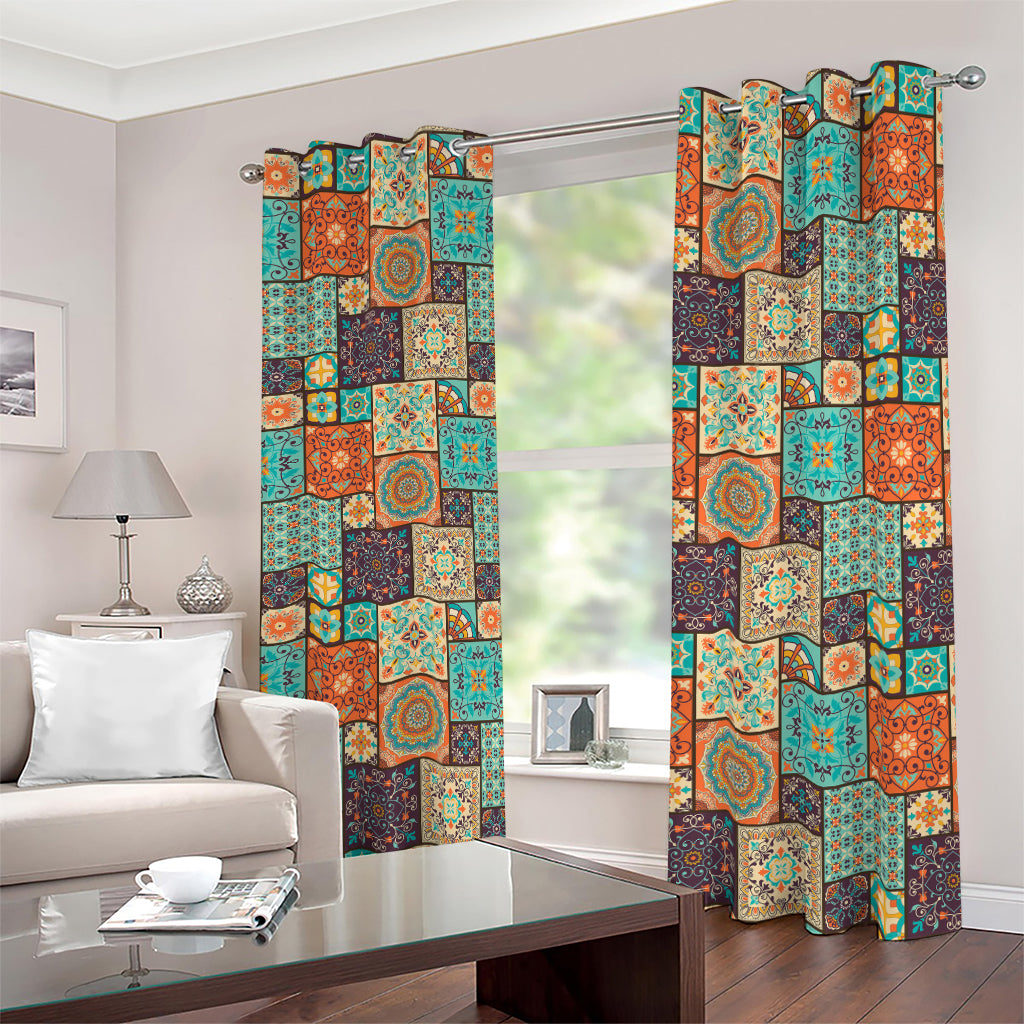 Vintage Floral Patchwork Pattern Print Blackout Grommet Curtains