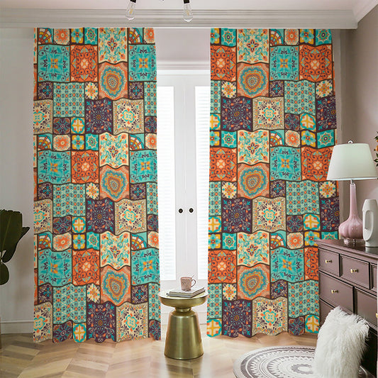 Vintage Floral Patchwork Pattern Print Blackout Pencil Pleat Curtains