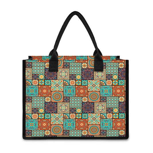 Vintage Floral Patchwork Pattern Print Canvas Tote Bag