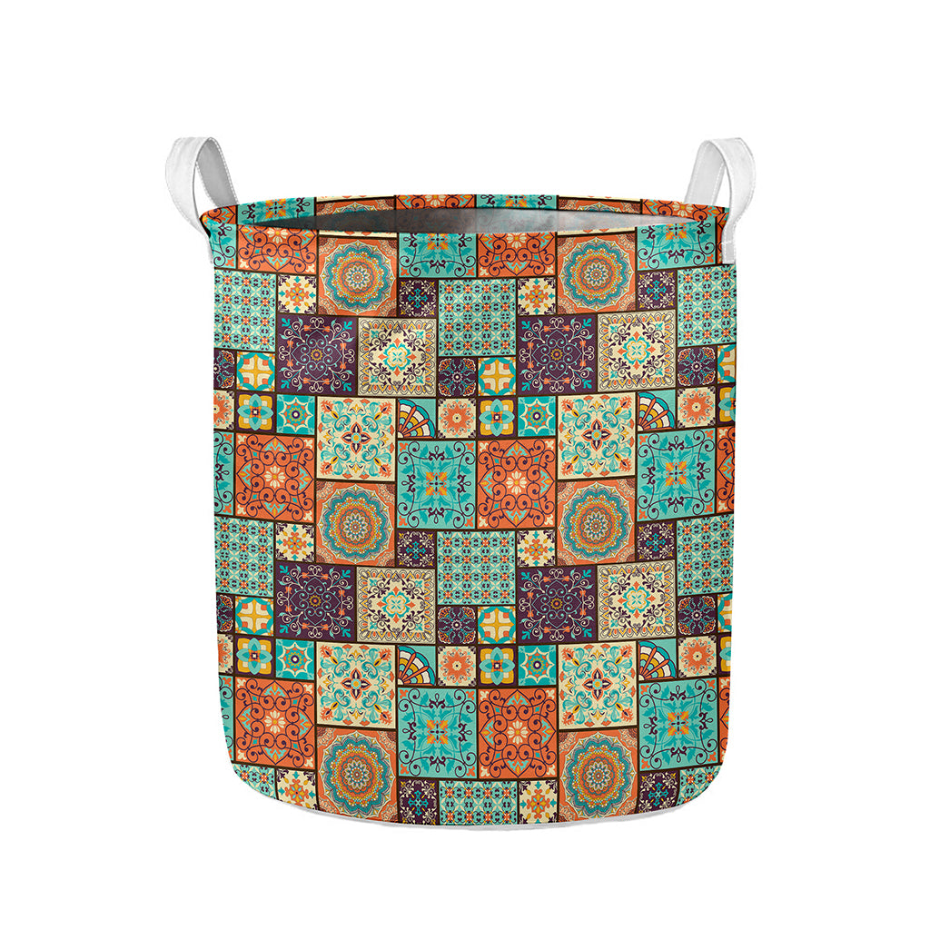 Vintage Floral Patchwork Pattern Print Collapsible Laundry Basket