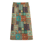 Vintage Floral Patchwork Pattern Print Cotton Front Slit Maxi Skirt