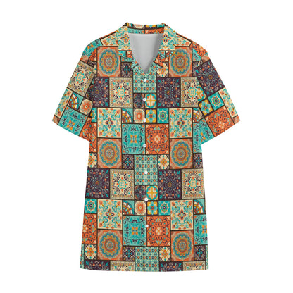 Vintage Floral Patchwork Pattern Print Cotton Hawaiian Shirt