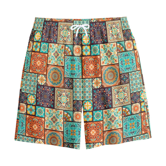 Vintage Floral Patchwork Pattern Print Cotton Shorts