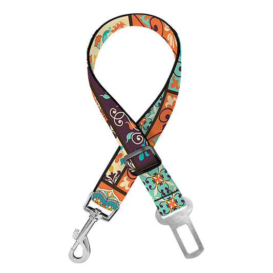 Vintage Floral Patchwork Pattern Print Dog Seat Belt