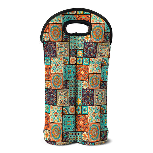 Vintage Floral Patchwork Pattern Print Double Neoprene Wine Tote