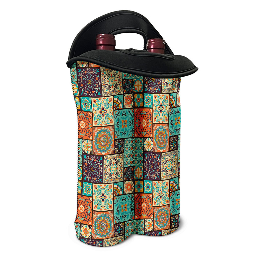 Vintage Floral Patchwork Pattern Print Double Neoprene Wine Tote