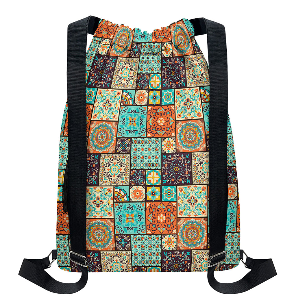 Vintage Floral Patchwork Pattern Print Drawstring Backpack