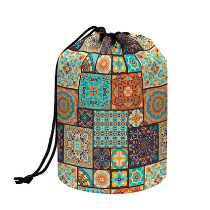 Vintage Floral Patchwork Pattern Print Drawstring Makeup Bag