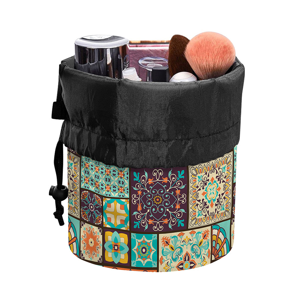 Vintage Floral Patchwork Pattern Print Drawstring Makeup Bag