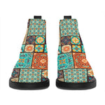 Vintage Floral Patchwork Pattern Print Flat Ankle Boots