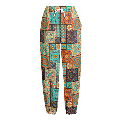 Vintage Floral Patchwork Pattern Print Fleece Lined Knit Pants
