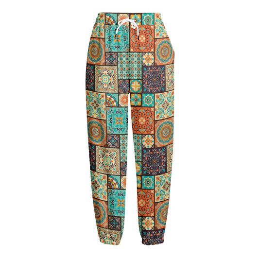 Vintage Floral Patchwork Pattern Print Fleece Lined Knit Pants