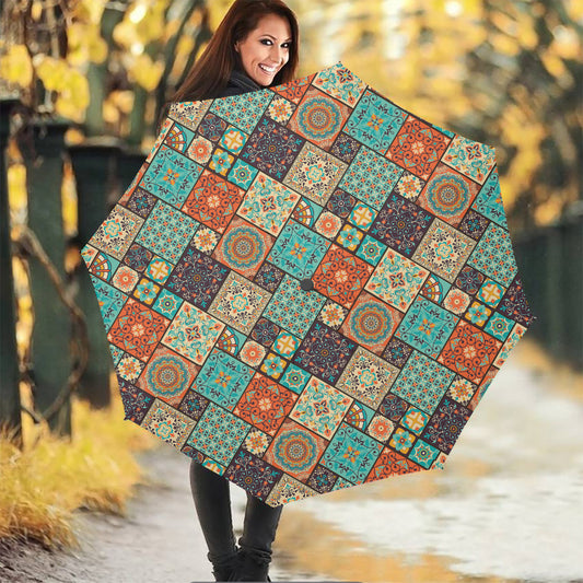 Vintage Floral Patchwork Pattern Print Foldable Umbrella