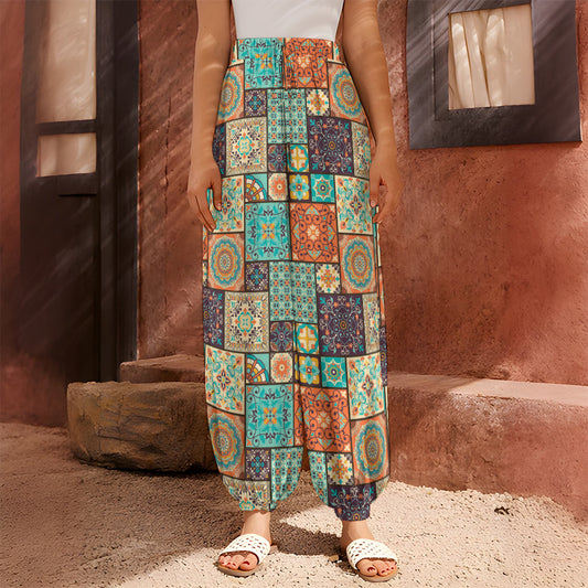 Vintage Floral Patchwork Pattern Print Harem Pants