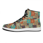 Vintage Floral Patchwork Pattern Print High Top Leather Sneakers