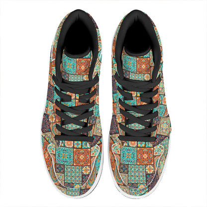 Vintage Floral Patchwork Pattern Print High Top Leather Sneakers