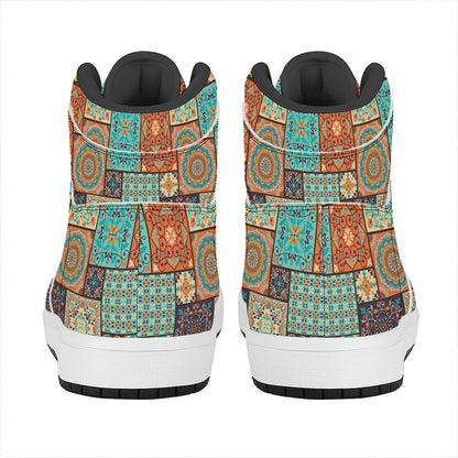 Vintage Floral Patchwork Pattern Print High Top Leather Sneakers