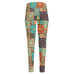 Vintage Floral Patchwork Pattern Print High-Waisted Pocket Leggings