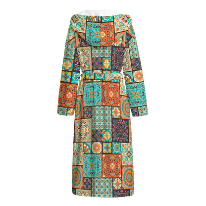Vintage Floral Patchwork Pattern Print Hooded Bathrobe