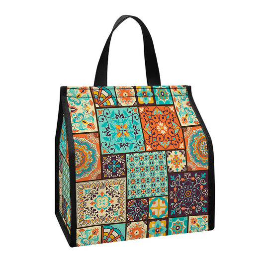 Vintage Floral Patchwork Pattern Print Insulated Lunch Tote