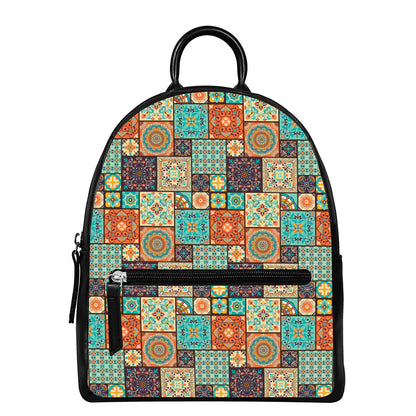 Vintage Floral Patchwork Pattern Print Leather Backpack