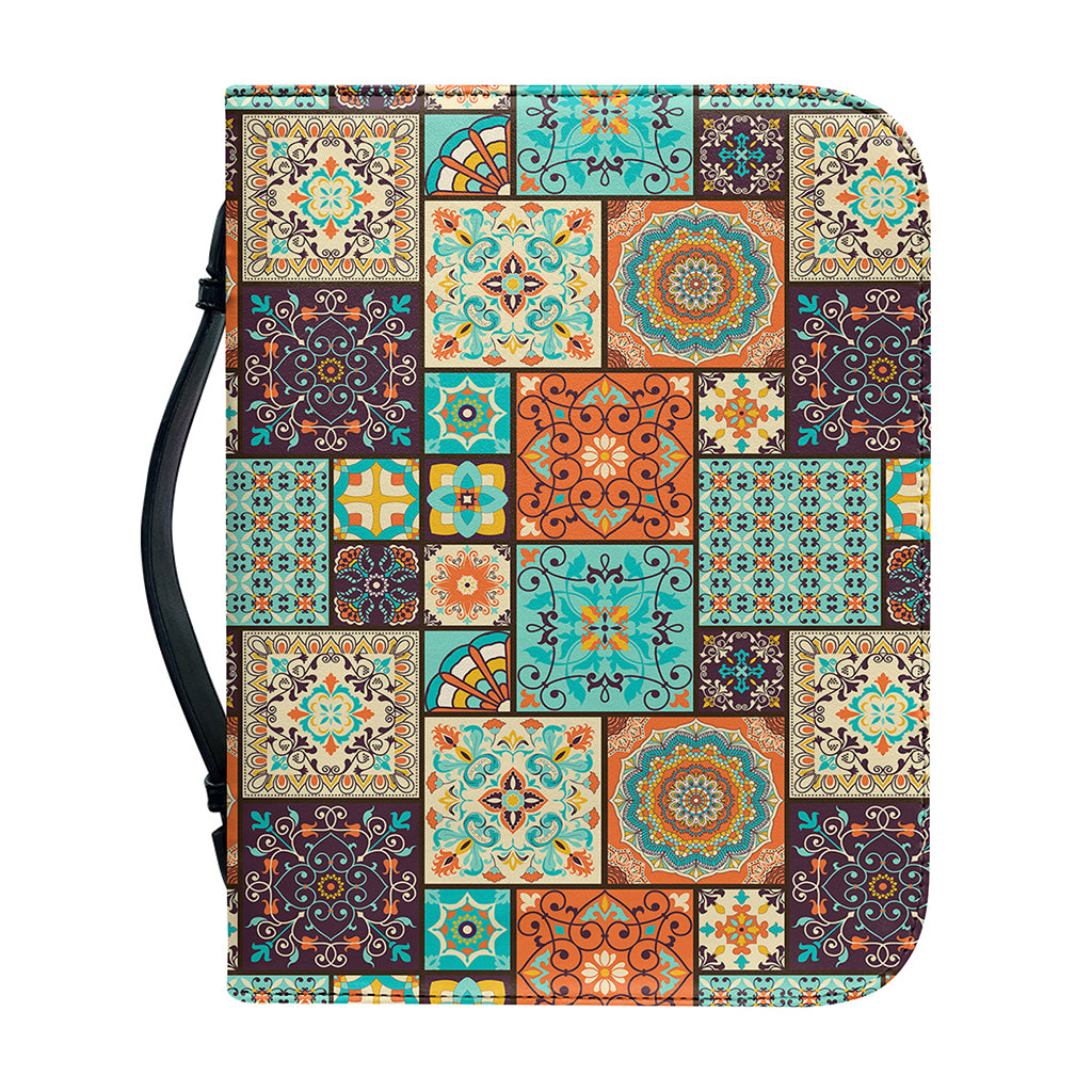 Vintage Floral Patchwork Pattern Print Leather Bible Cover