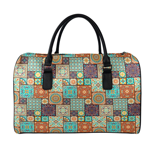 Vintage Floral Patchwork Pattern Print Leather Duffle Bag