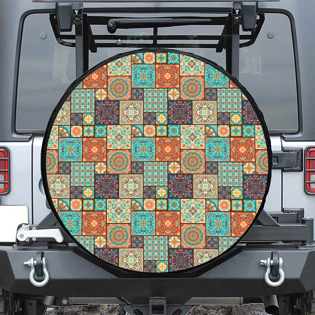 Vintage Floral Patchwork Pattern Print Leather Spare Tire Cover