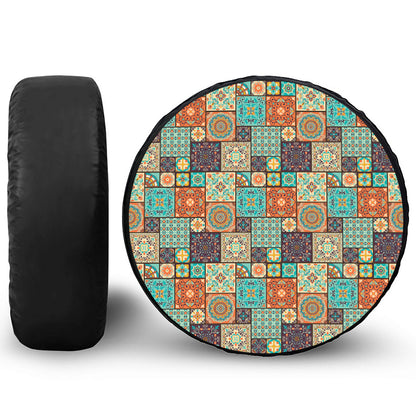 Vintage Floral Patchwork Pattern Print Leather Spare Tire Cover