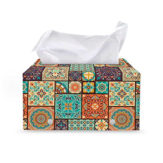 Vintage Floral Patchwork Pattern Print Leather Tissue Box Cover