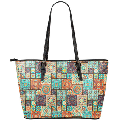 Vintage Floral Patchwork Pattern Print Leather Tote Bag