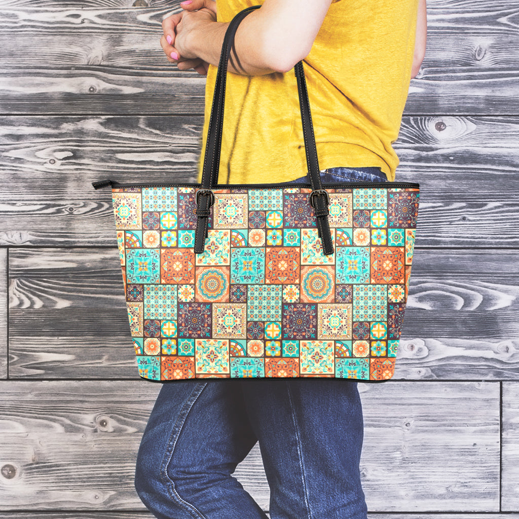 Vintage Floral Patchwork Pattern Print Leather Tote Bag