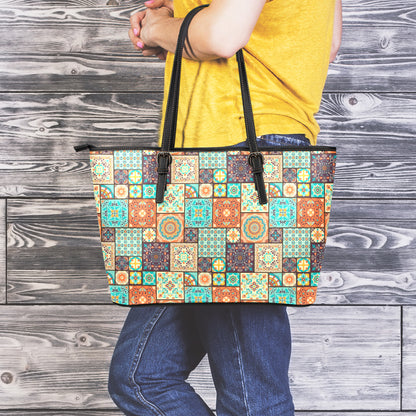 Vintage Floral Patchwork Pattern Print Leather Tote Bag