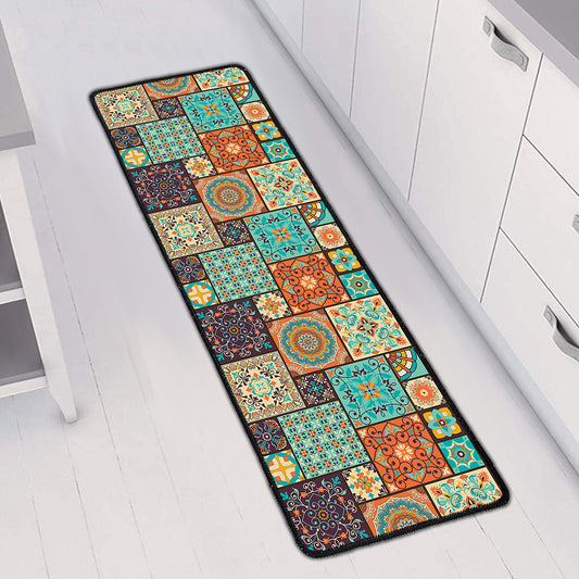 Vintage Floral Patchwork Pattern Print Long Kitchen Mat