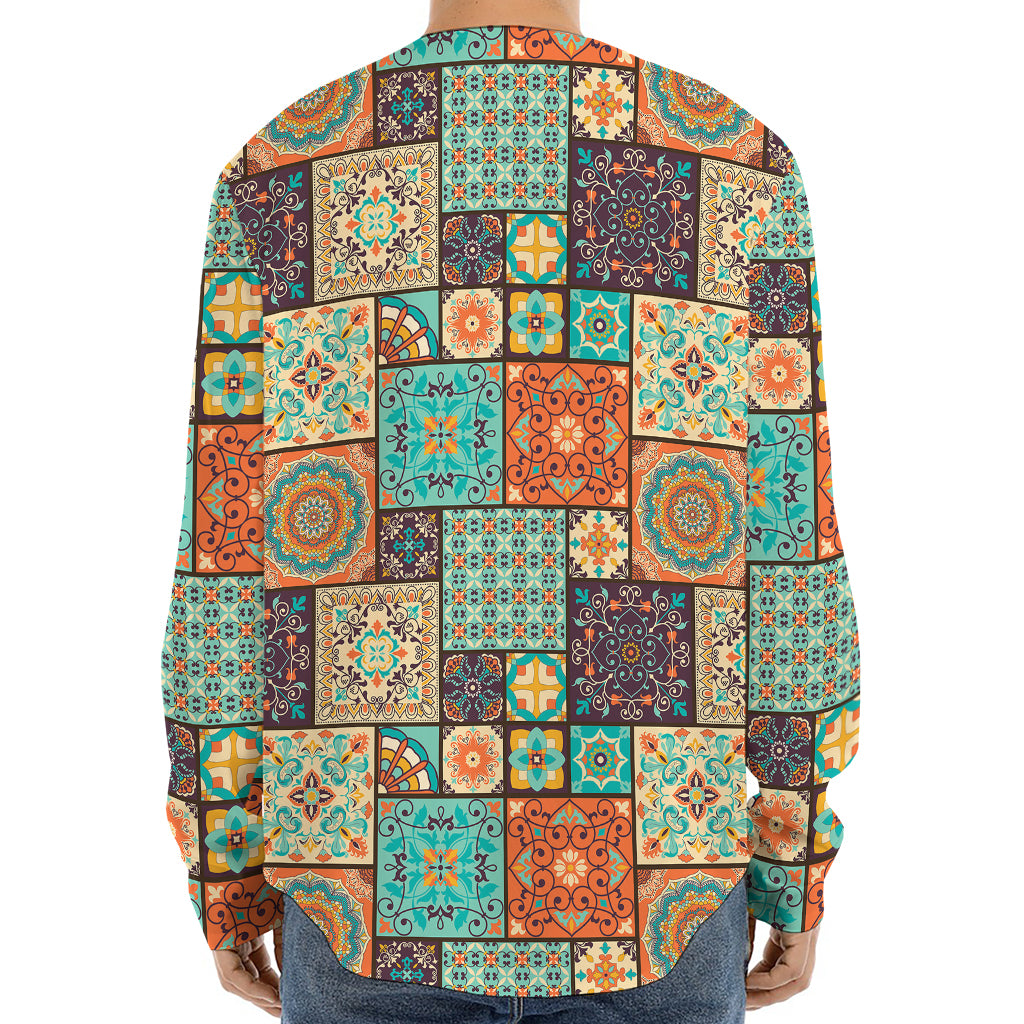 Vintage Floral Patchwork Pattern Print Long Sleeve Baseball Jersey