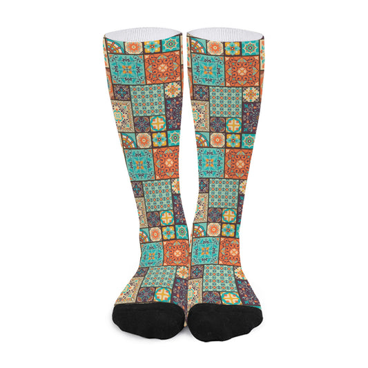 Vintage Floral Patchwork Pattern Print Long Socks