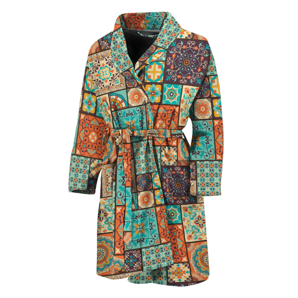 Vintage Floral Patchwork Pattern Print Men's Bathrobe